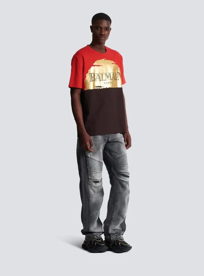 Disney X The Lion King 8211 Relaxed Tshirt With Sunset Print Red Men Balmain TShirts