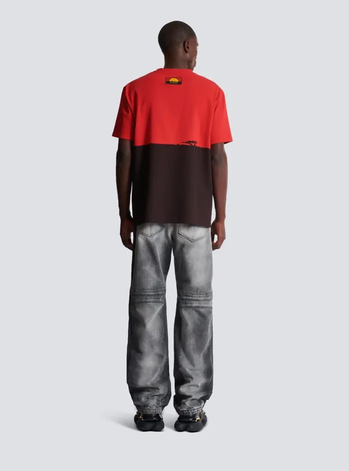 Disney X The Lion King 8211 Relaxed Tshirt With Sunset Print Red Men Balmain TShirts
