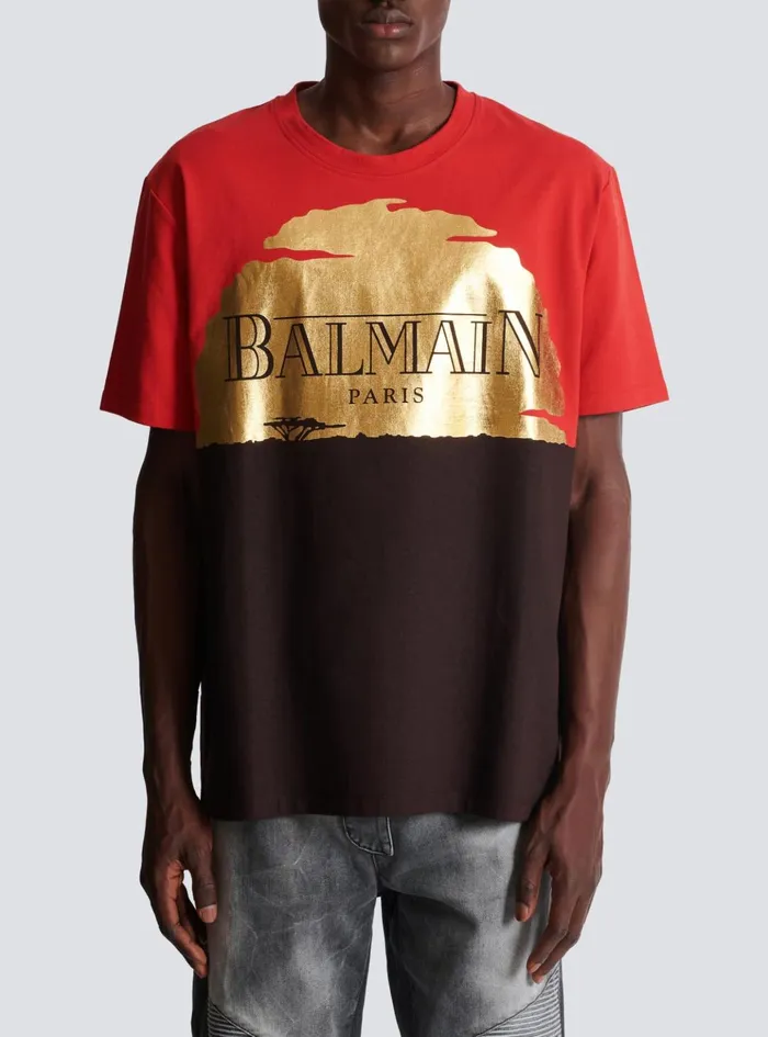 Disney X The Lion King 8211 Relaxed Tshirt With Sunset Print Red Men Balmain TShirts