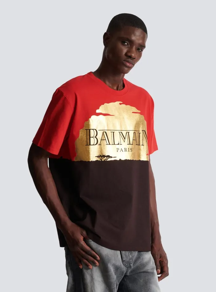 Disney X The Lion King 8211 Relaxed Tshirt With Sunset Print Red Men Balmain TShirts
