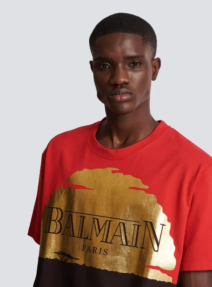 Disney X The Lion King 8211 Relaxed Tshirt With Sunset Print Red Men Balmain TShirts