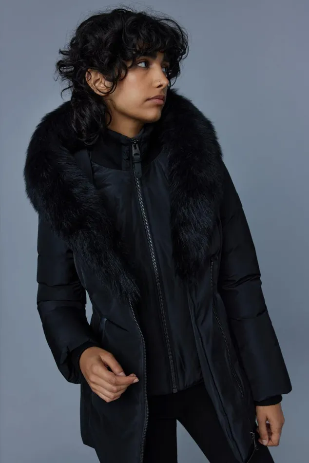 Downs and Jackets Women Mackage ADALI Down Coat With Sheepskin Signature Mackage Collar Black Downs and Jackets Women Mackage ADALI Down Coat With Sheepskin Signature Mackage Collar Black