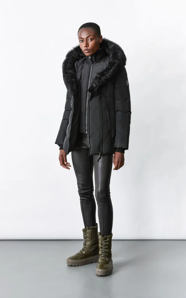Downs and Jackets Women Mackage ADALI Down Coat With Sheepskin Signature Mackage Collar Black Downs and Jackets Women Mackage ADALI Down Coat With Sheepskin Signature Mackage Collar Black
