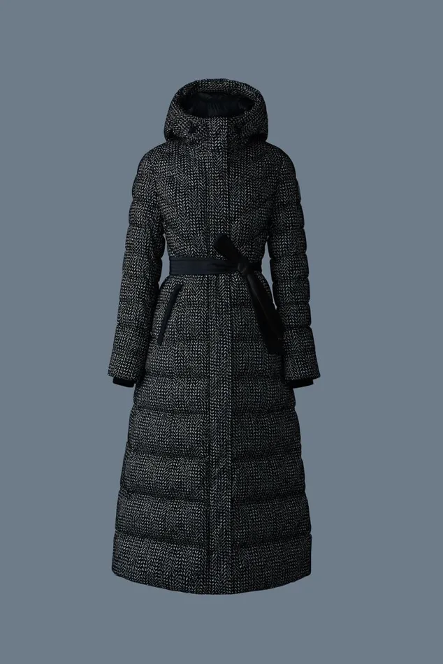 Downs and Jackets Women Mackage CALINAFLP Flocked Down Maxi Coat Blackwhite