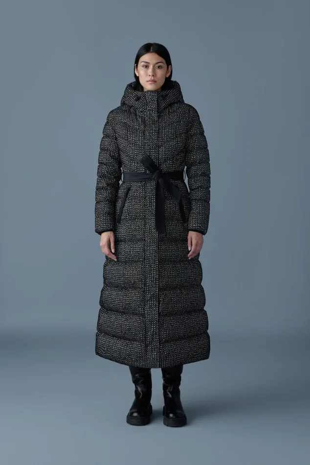Downs and Jackets Women Mackage CALINAFLP Flocked Down Maxi Coat Blackwhite Downs and Jackets Women Mackage CALINAFLP Flocked Down Maxi Coat Blackwhite
