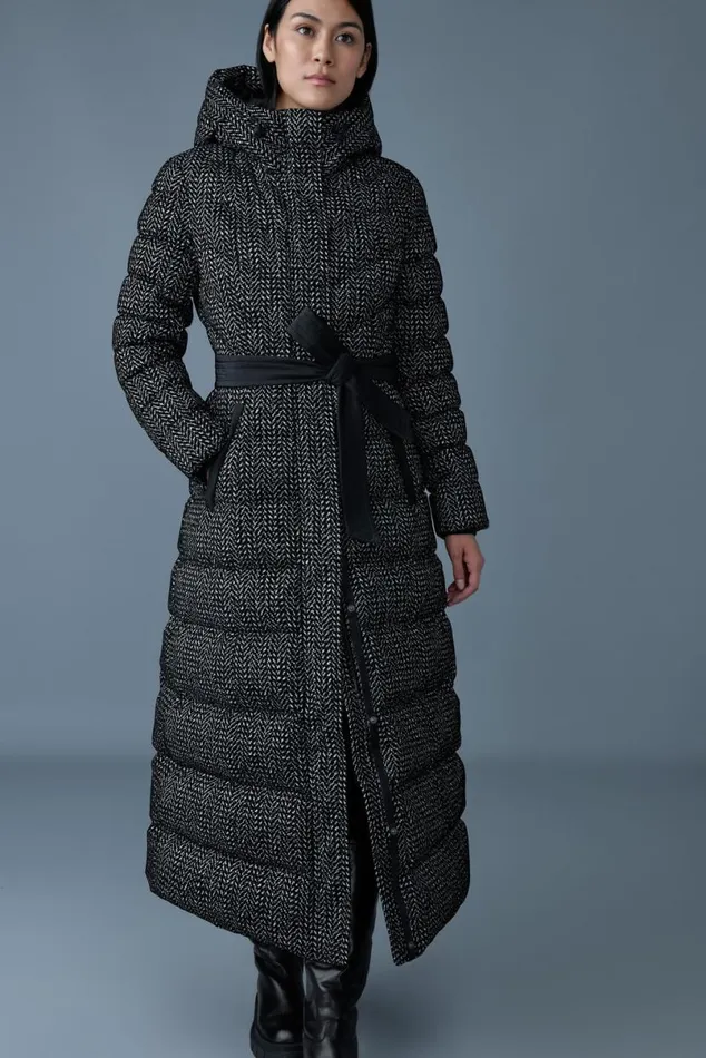 Downs and Jackets Women Mackage CALINAFLP Flocked Down Maxi Coat Blackwhite Downs and Jackets Women Mackage CALINAFLP Flocked Down Maxi Coat Blackwhite