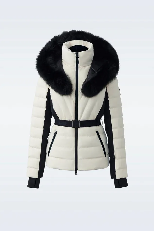 Downs and Jackets Women Mackage ELITA Down Ski Jacket With Removable Blue Fox Fur Trim Milkshake Downs and Jackets Women Mackage ELITA Down Ski Jacket With Removable Blue Fox Fur Trim Milkshake