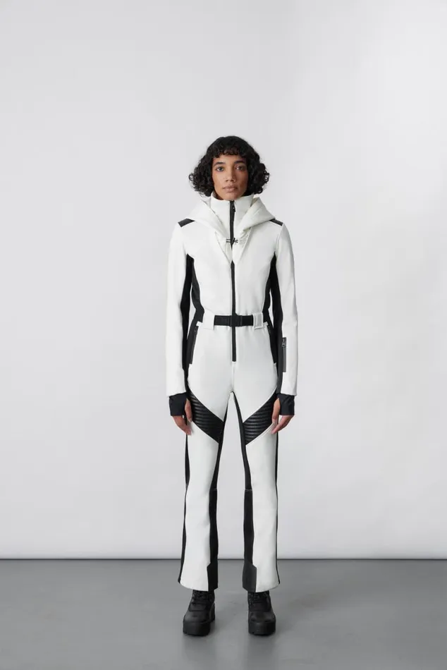 Downs and Jackets Women Mackage ELLEZ Techno Fleece Ski Suit With Removable Hood And Fur Trim Milkshake Downs and Jackets Women Mackage ELLEZ Techno Fleece Ski Suit With Removable Hood And Fur Trim Milkshake