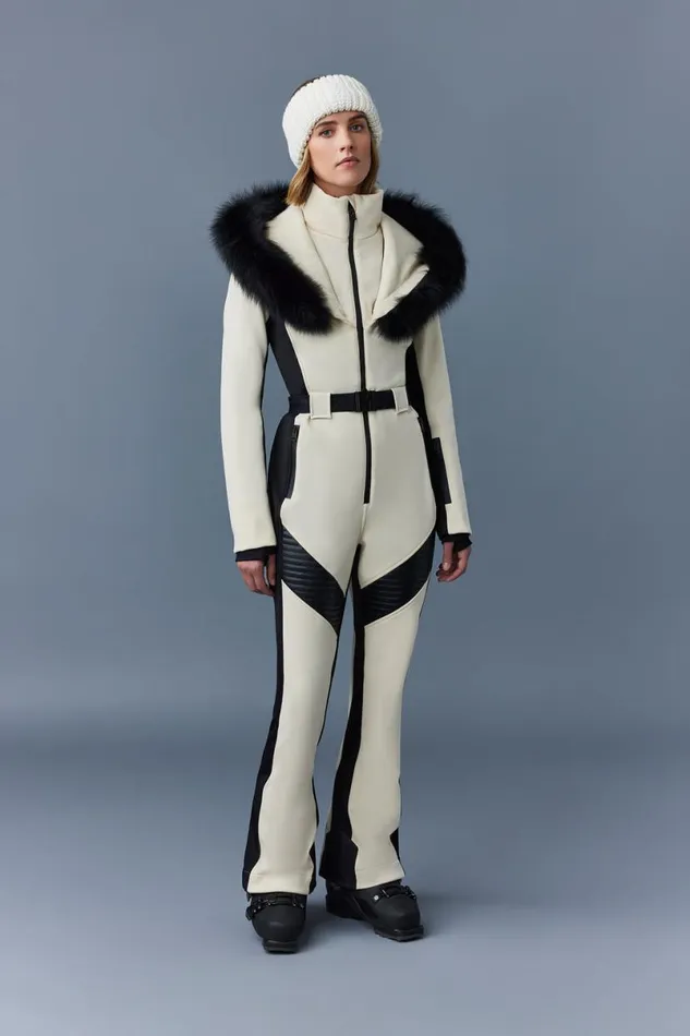 Downs and Jackets Women Mackage ELLEZ Techno Fleece Ski Suit With Removable Hood And Fur Trim Milkshake Downs and Jackets Women Mackage ELLEZ Techno Fleece Ski Suit With Removable Hood And Fur Trim Milkshake