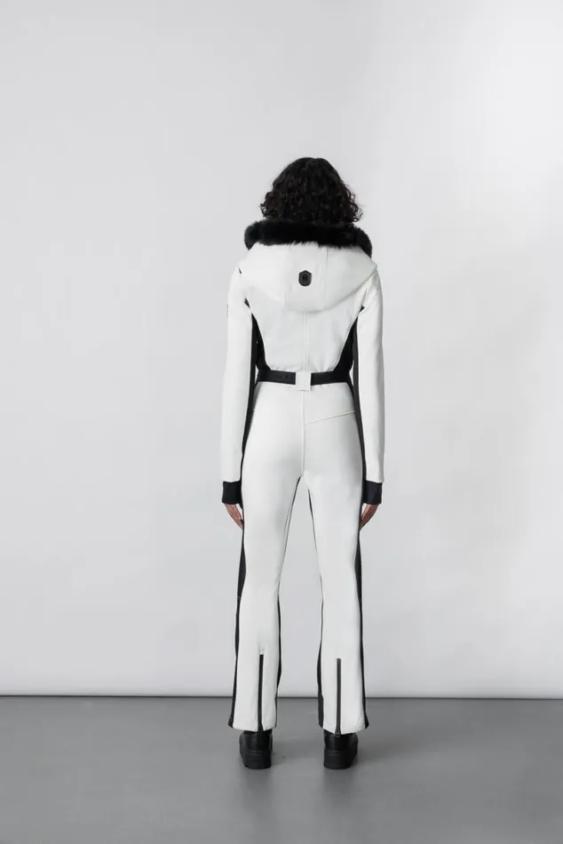 Downs and Jackets Women Mackage ELLEZ Techno Fleece Ski Suit With Removable Hood And Fur Trim Milkshake Downs and Jackets Women Mackage ELLEZ Techno Fleece Ski Suit With Removable Hood And Fur Trim Milkshake