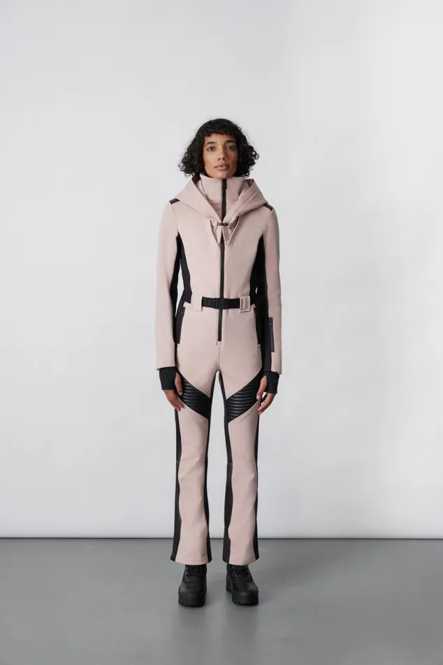 Downs and Jackets Women Mackage ELLEZ Techno Fleece Ski Suit With Removable Hood And Fur Trim Milkshake Downs and Jackets Women Mackage ELLEZ Techno Fleece Ski Suit With Removable Hood And Fur Trim Milkshake