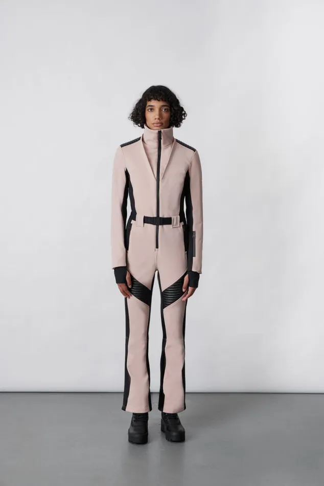 Downs and Jackets Women Mackage ELLEZ Techno Fleece Ski Suit With Removable Hood And Fur Trim Milkshake Downs and Jackets Women Mackage ELLEZ Techno Fleece Ski Suit With Removable Hood And Fur Trim Milkshake