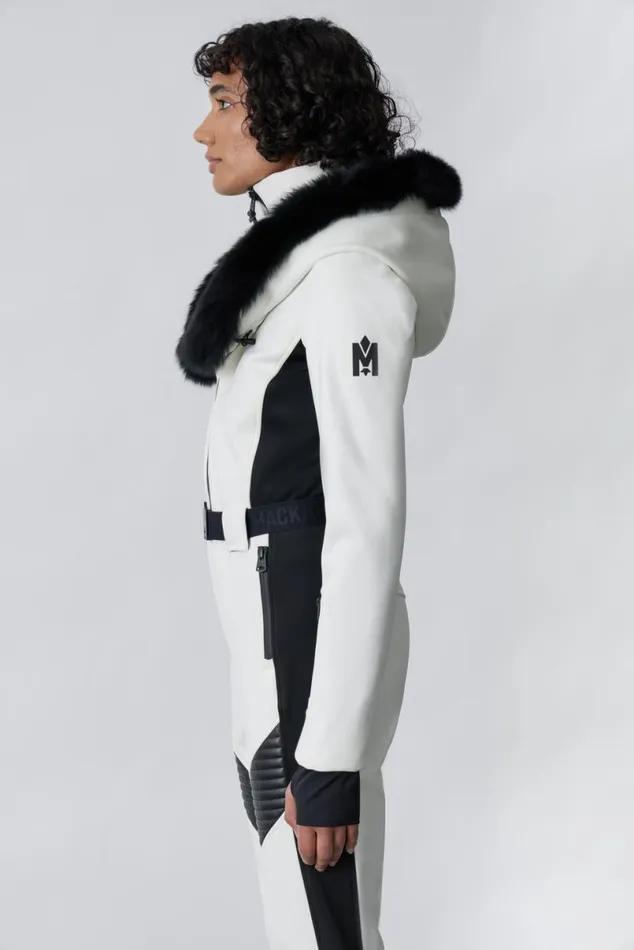 Downs and Jackets Women Mackage ELLEZ Techno Fleece Ski Suit With Removable Hood And Fur Trim Milkshake Downs and Jackets Women Mackage ELLEZ Techno Fleece Ski Suit With Removable Hood And Fur Trim Milkshake