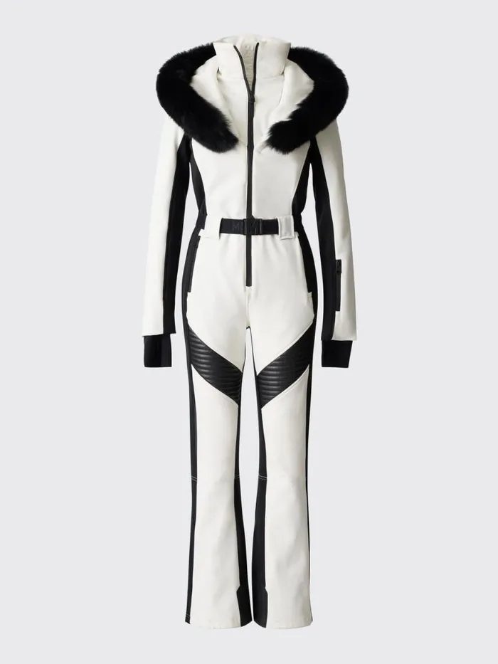 Downs and Jackets Women Mackage ELLEZ Techno Fleece Ski Suit With Removable Hood And Fur Trim Milkshake Downs and Jackets Women Mackage ELLEZ Techno Fleece Ski Suit With Removable Hood And Fur Trim Milkshake