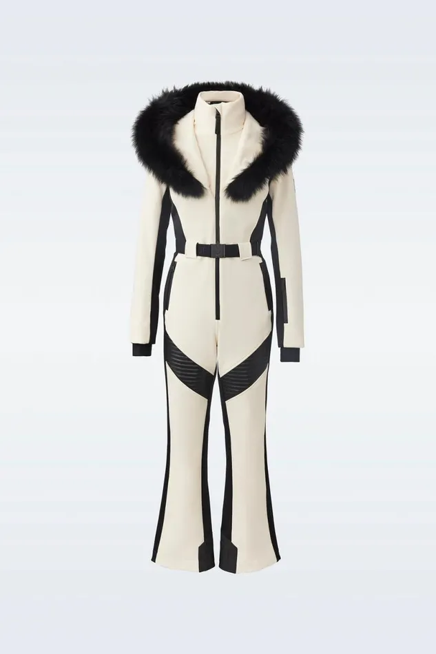 Downs and Jackets Women Mackage ELLEZ Techno Fleece Ski Suit With Removable Hood And Fur Trim Milkshake Downs and Jackets Women Mackage ELLEZ Techno Fleece Ski Suit With Removable Hood And Fur Trim Milkshake