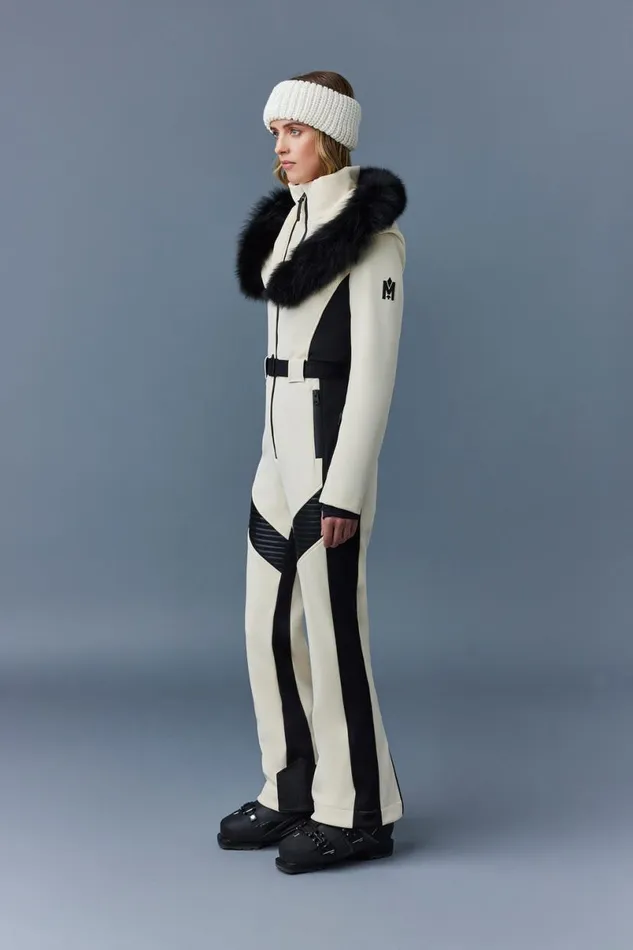 Downs and Jackets Women Mackage ELLEZ Techno Fleece Ski Suit With Removable Hood And Fur Trim Milkshake Downs and Jackets Women Mackage ELLEZ Techno Fleece Ski Suit With Removable Hood And Fur Trim Milkshake