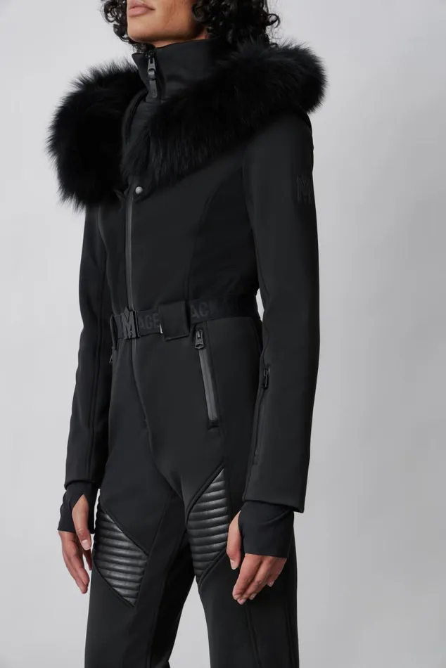Downs and Jackets Women Mackage ELLEZ Techno Fleece Ski Suit With Removable Hood And Fur Trim Milkshake Downs and Jackets Women Mackage ELLEZ Techno Fleece Ski Suit With Removable Hood And Fur Trim Milkshake