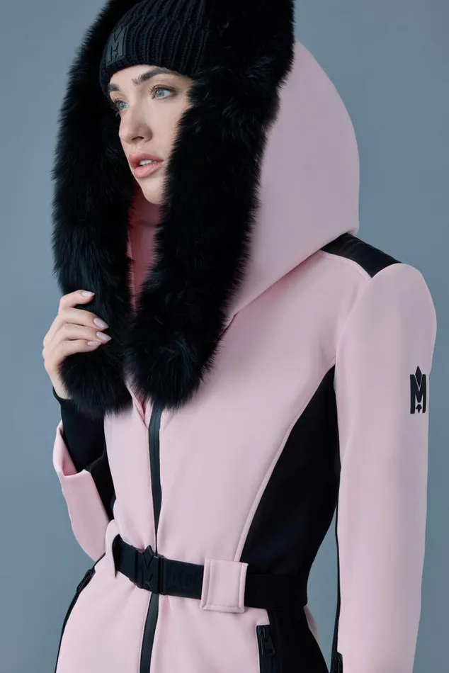 Downs and Jackets Women Mackage ELLEZ Techno Fleece Ski Suit With Removable Hood And Fur Trim Milkshake Downs and Jackets Women Mackage ELLEZ Techno Fleece Ski Suit With Removable Hood And Fur Trim Milkshake