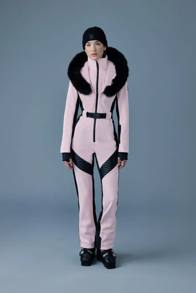 Downs and Jackets Women Mackage ELLEZ Techno Fleece Ski Suit With Removable Hood And Fur Trim Milkshake Downs and Jackets Women Mackage ELLEZ Techno Fleece Ski Suit With Removable Hood And Fur Trim Milkshake