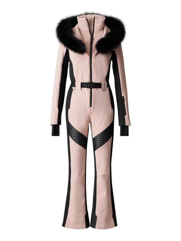 Downs and Jackets Women Mackage ELLEZ Techno Fleece Ski Suit With Removable Hood And Fur Trim Milkshake Downs and Jackets Women Mackage ELLEZ Techno Fleece Ski Suit With Removable Hood And Fur Trim Milkshake