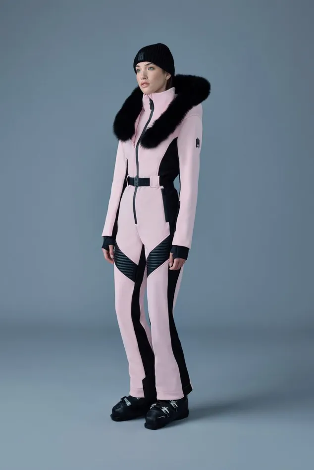 Downs and Jackets Women Mackage ELLEZ Techno Fleece Ski Suit With Removable Hood And Fur Trim Milkshake Downs and Jackets Women Mackage ELLEZ Techno Fleece Ski Suit With Removable Hood And Fur Trim Milkshake