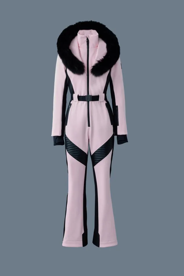 Downs and Jackets Women Mackage ELLEZ Techno Fleece Ski Suit With Removable Hood And Fur Trim Milkshake Downs and Jackets Women Mackage ELLEZ Techno Fleece Ski Suit With Removable Hood And Fur Trim Milkshake