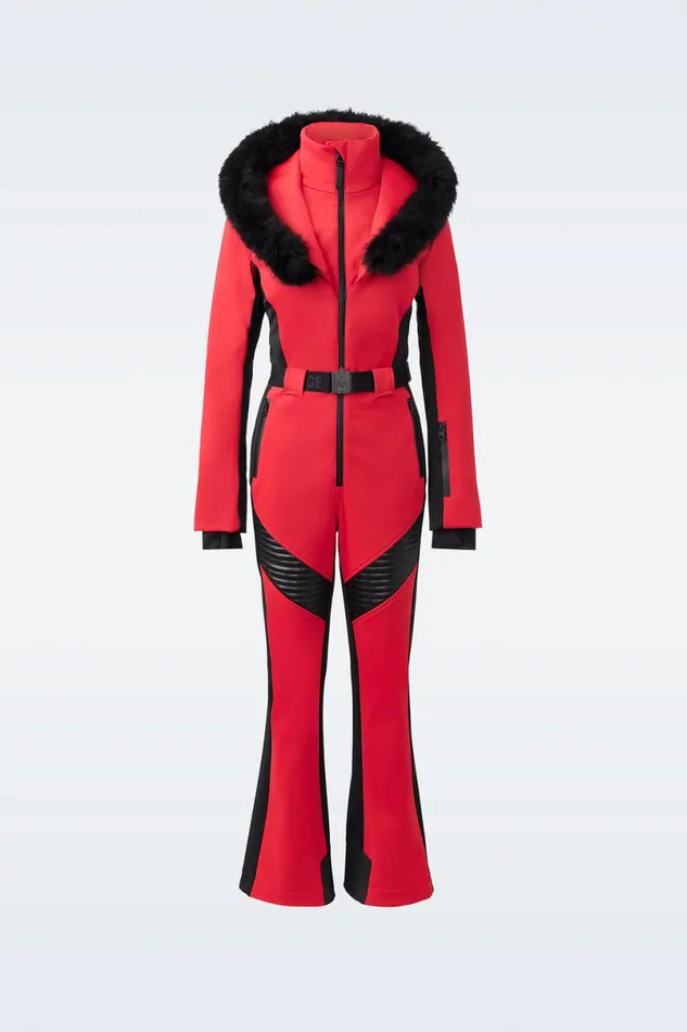 Downs and Jackets Women Mackage ELLEZ Techno Fleece Ski Suit With Removable Hood And Fur Trim Milkshake Downs and Jackets Women Mackage ELLEZ Techno Fleece Ski Suit With Removable Hood And Fur Trim Milkshake