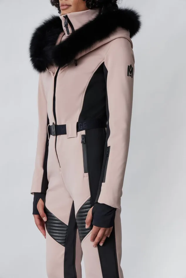 Downs and Jackets Women Mackage ELLEZ Techno Fleece Ski Suit With Removable Hood And Fur Trim Milkshake Downs and Jackets Women Mackage ELLEZ Techno Fleece Ski Suit With Removable Hood And Fur Trim Milkshake