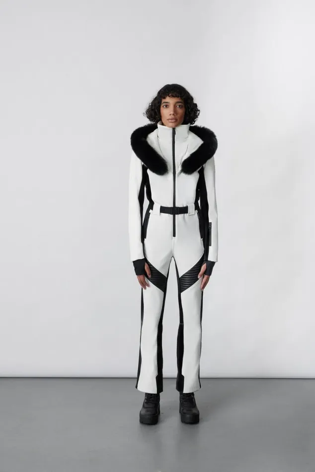 Downs and Jackets Women Mackage ELLEZ Techno Fleece Ski Suit With Removable Hood And Fur Trim Milkshake Downs and Jackets Women Mackage ELLEZ Techno Fleece Ski Suit With Removable Hood And Fur Trim Milkshake