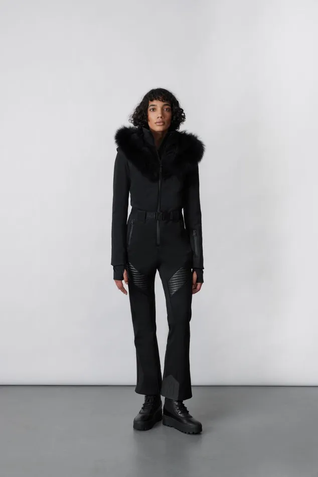 Downs and Jackets Women Mackage ELLEZ Techno Fleece Ski Suit With Removable Hood And Fur Trim Milkshake Downs and Jackets Women Mackage ELLEZ Techno Fleece Ski Suit With Removable Hood And Fur Trim Milkshake