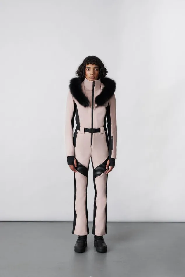 Downs and Jackets Women Mackage ELLEZ Techno Fleece Ski Suit With Removable Hood And Fur Trim Milkshake Downs and Jackets Women Mackage ELLEZ Techno Fleece Ski Suit With Removable Hood And Fur Trim Milkshake