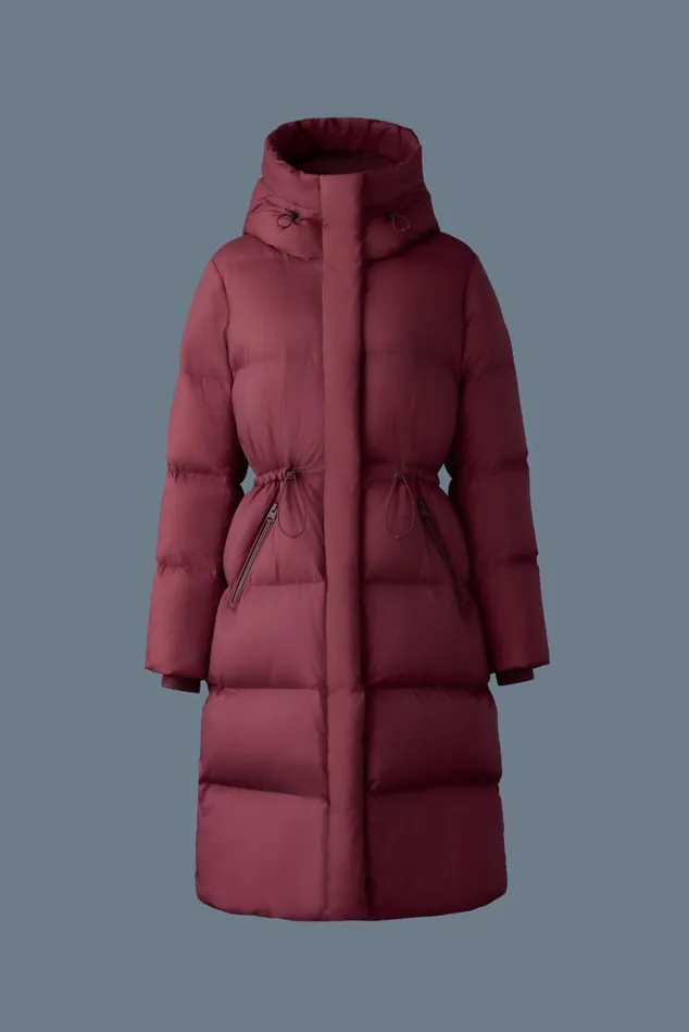 Downs and Jackets Women Mackage ISHANISW Softwash Long Down Coat With Hood Garnet Downs and Jackets Women Mackage ISHANISW Softwash Long Down Coat With Hood Garnet