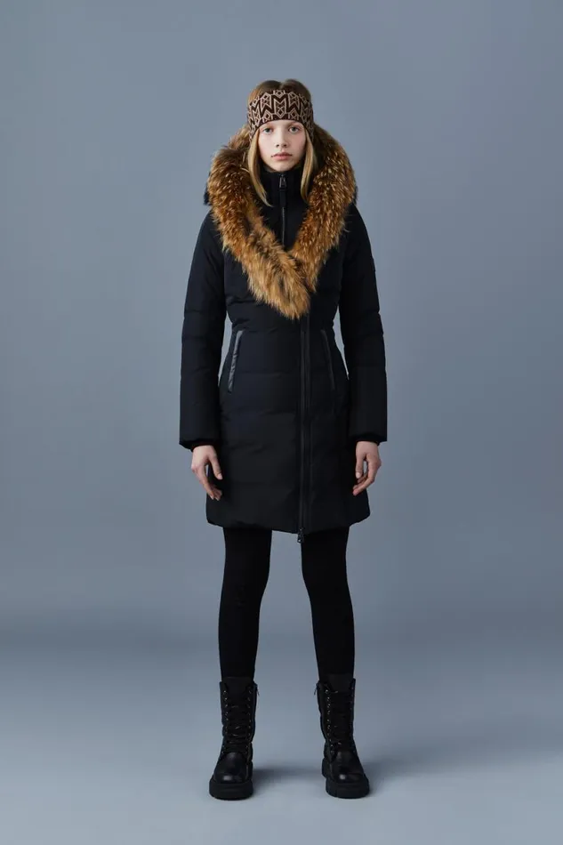 Downs and Jackets Women Mackage KAY Down Coat With Natural Fur Signature Mackage Collar Black Downs and Jackets Women Mackage KAY Down Coat With Natural Fur Signature Mackage Collar Black