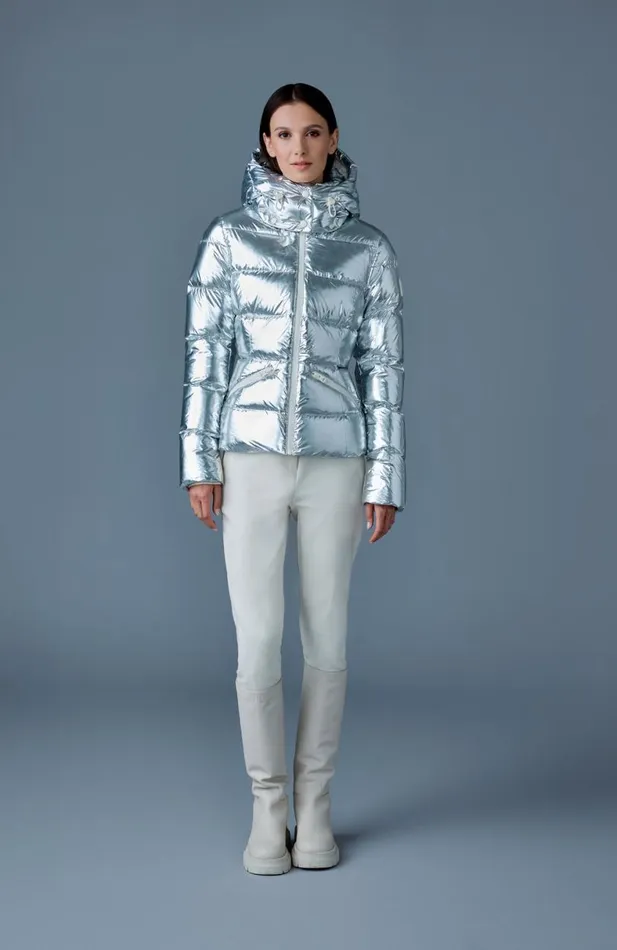 Downs and Jackets Women Mackage MADALYNM Metallic Laminate Down Jacket Silver Downs and Jackets Women Mackage MADALYNM Metallic Laminate Down Jacket Silver