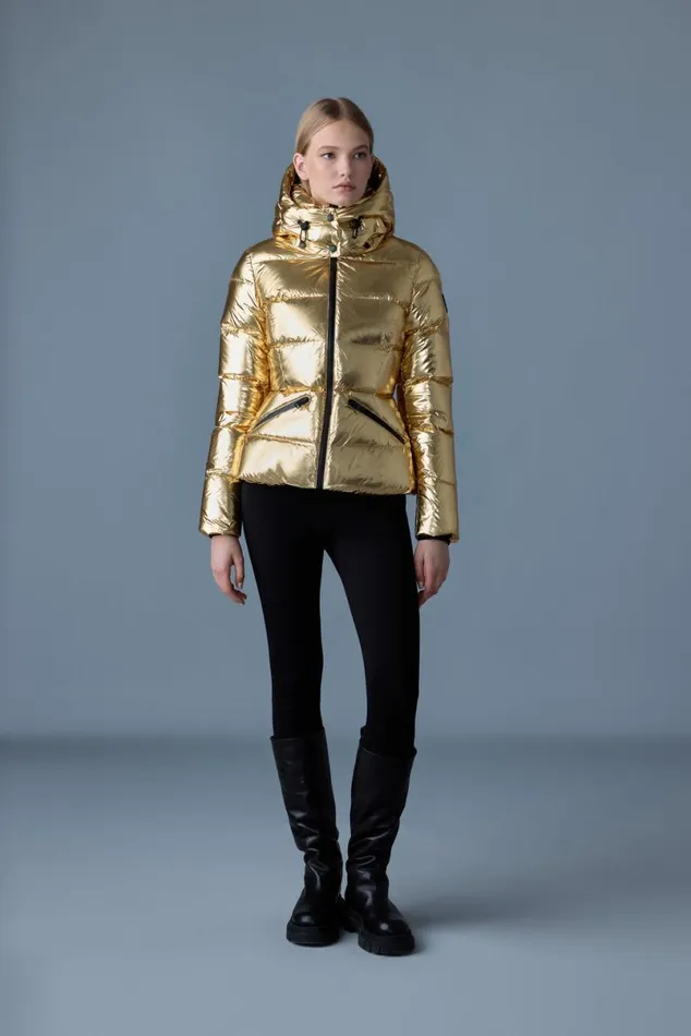 Downs and Jackets Women Mackage MADALYNM Metallic Laminate Down Jacket Silver Downs and Jackets Women Mackage MADALYNM Metallic Laminate Down Jacket Silver