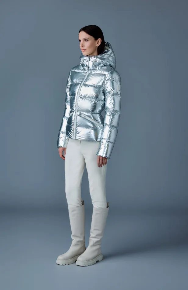 Downs and Jackets Women Mackage MADALYNM Metallic Laminate Down Jacket Silver Downs and Jackets Women Mackage MADALYNM Metallic Laminate Down Jacket Silver