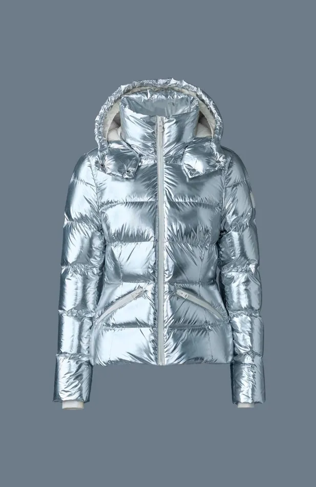 Downs and Jackets Women Mackage MADALYNM Metallic Laminate Down Jacket Silver Downs and Jackets Women Mackage MADALYNM Metallic Laminate Down Jacket Silver