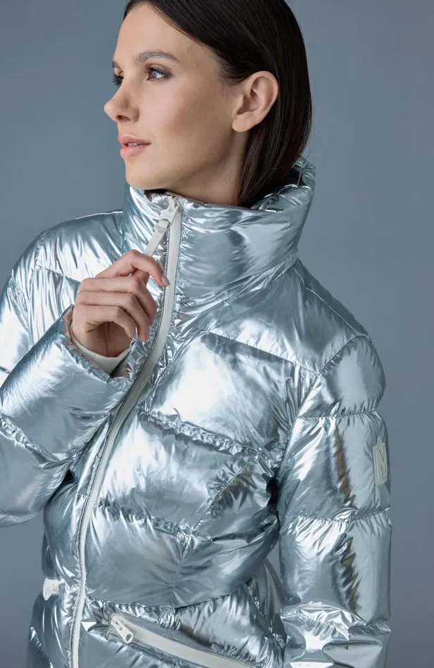Downs and Jackets Women Mackage MADALYNM Metallic Laminate Down Jacket Silver Downs and Jackets Women Mackage MADALYNM Metallic Laminate Down Jacket Silver