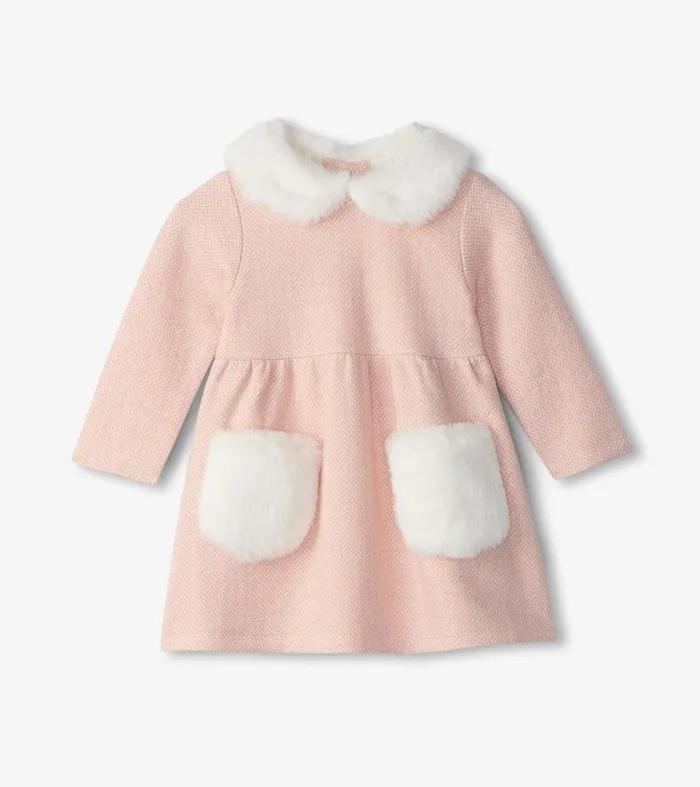 Dresses Baby and Toddler Hatley Baby and Toddler Girls Rose Elegance Herringbone Fur Trim Dress