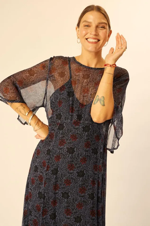 Dresses Shop Natalie Martin LILY DRESS Snowflake Steel Blue