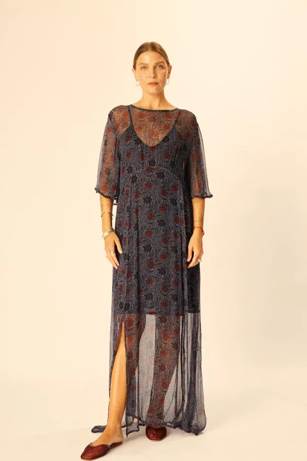 Dresses Shop Natalie Martin LILY DRESS Snowflake Steel Blue