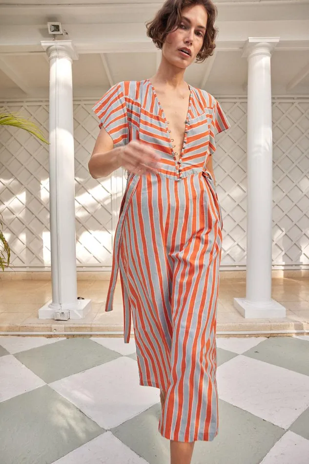 Dresses Shop Natalie Martin MONICA DRESS Batik Stripe Sage