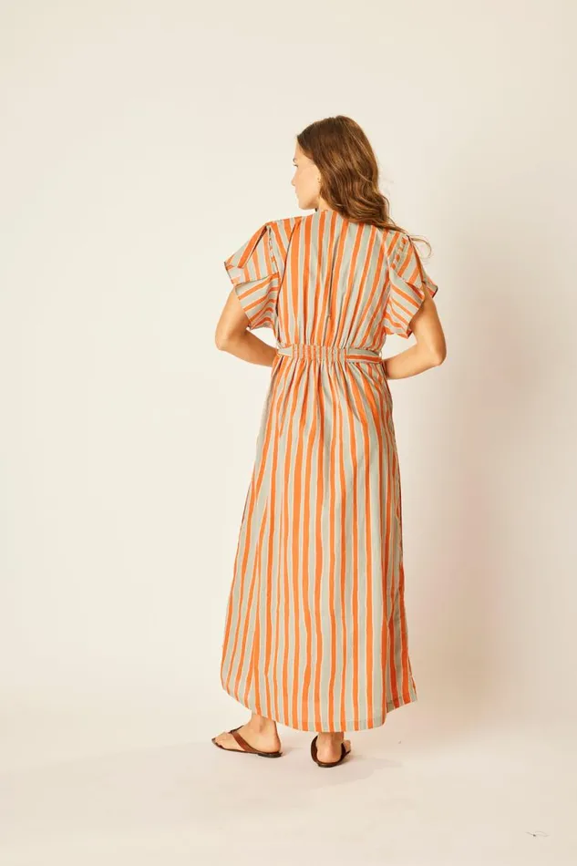 Dresses Shop Natalie Martin MONICA DRESS Batik Stripe Sage