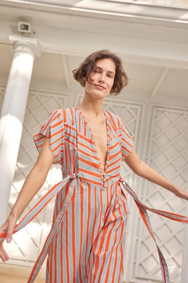Dresses Shop Natalie Martin MONICA DRESS Batik Stripe Sage