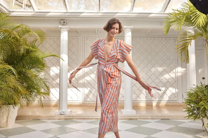 Dresses Shop Natalie Martin MONICA DRESS Batik Stripe Sage