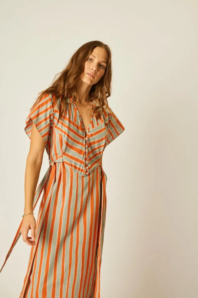 Dresses Shop Natalie Martin MONICA DRESS Batik Stripe Sage