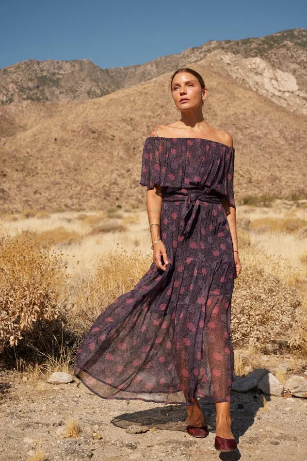 Dresses Shop Natalie Martin NAOMI DRESS WITH SASH Snowflake Aubergine