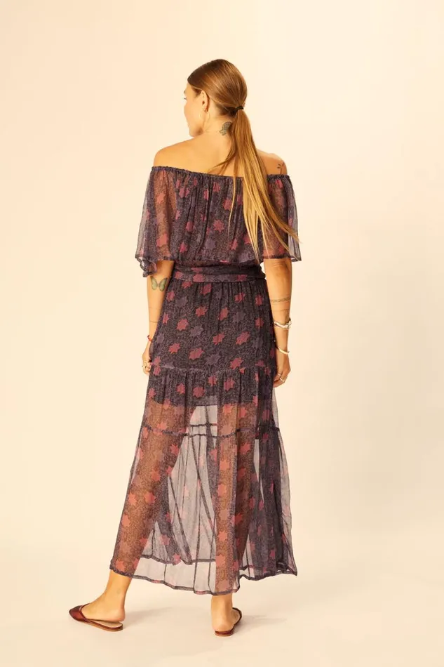 Dresses Shop Natalie Martin NAOMI DRESS WITH SASH Snowflake Aubergine