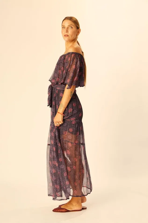 Dresses Shop Natalie Martin NAOMI DRESS WITH SASH Snowflake Aubergine