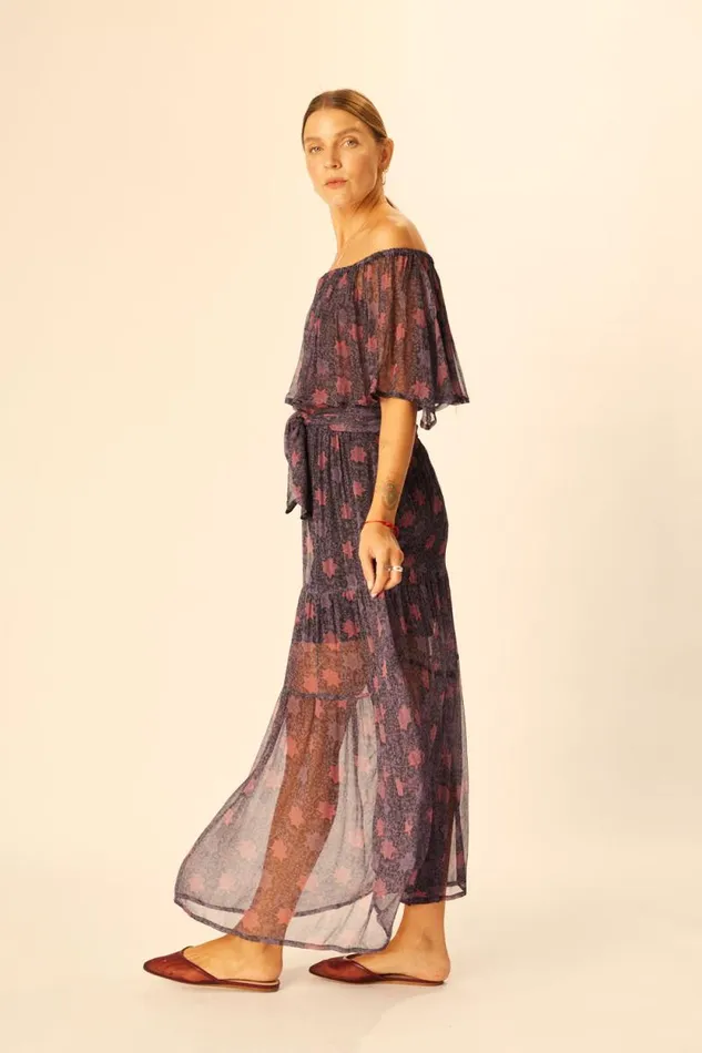 Dresses Shop Natalie Martin NAOMI DRESS WITH SASH Snowflake Aubergine